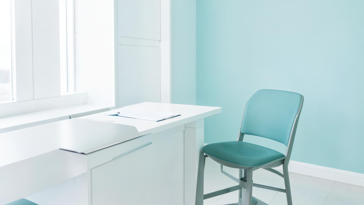 A quiet consultation room with a clipboard on a desk